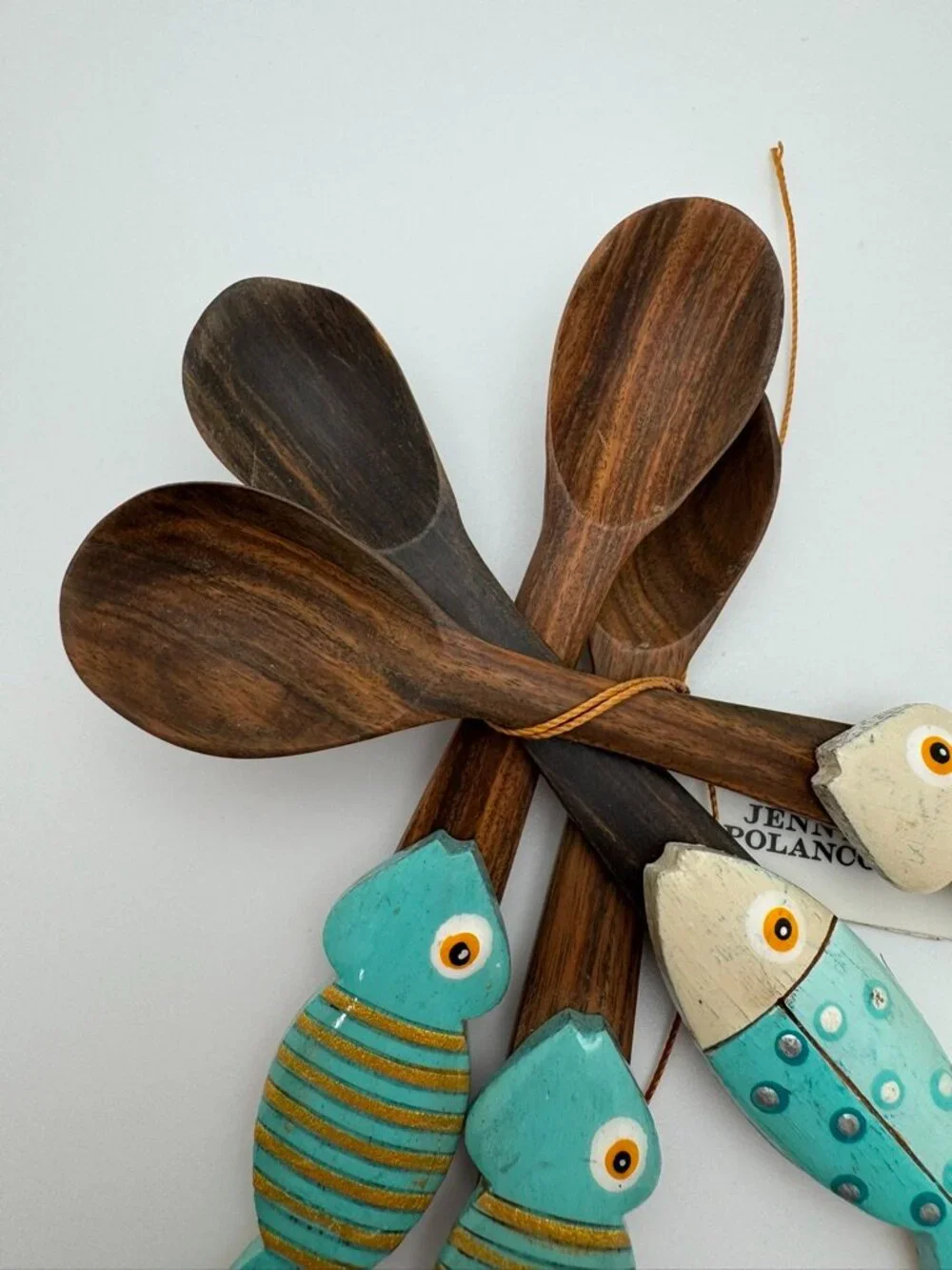 Jenny Polanco Handmade Wood Fish Espresso Spoons Set 4 Dominican NWT